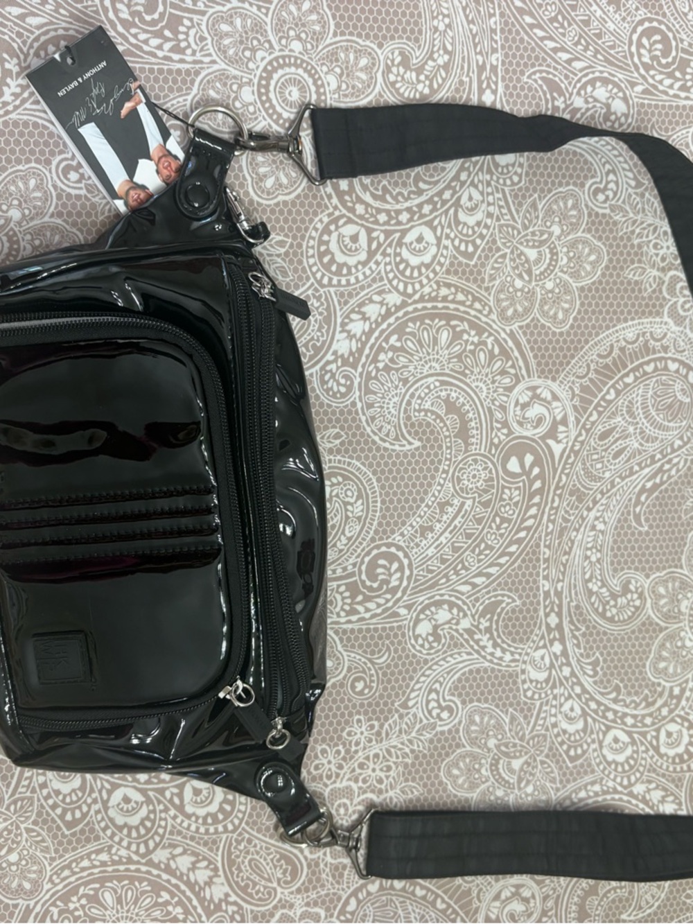 IHKWIP Black Glossy Crossbody Sling Bag, NWT